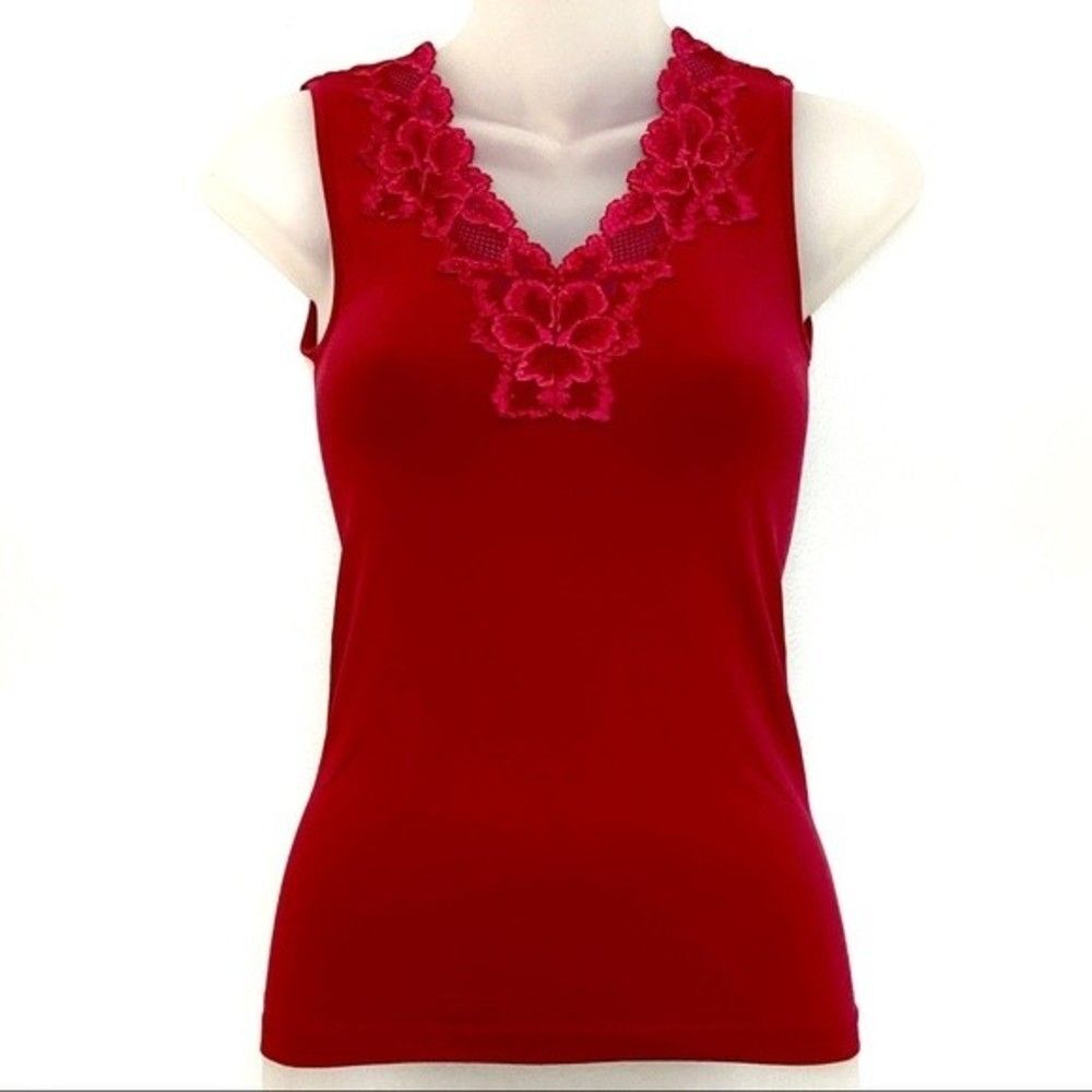 Banana Republic Red Lace Neck Detail Sleeveless Top Size XS